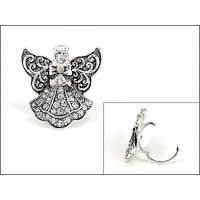 Scarf Ring - Rhinestone Paved Angel Charm - SR-OG00085ASCRY